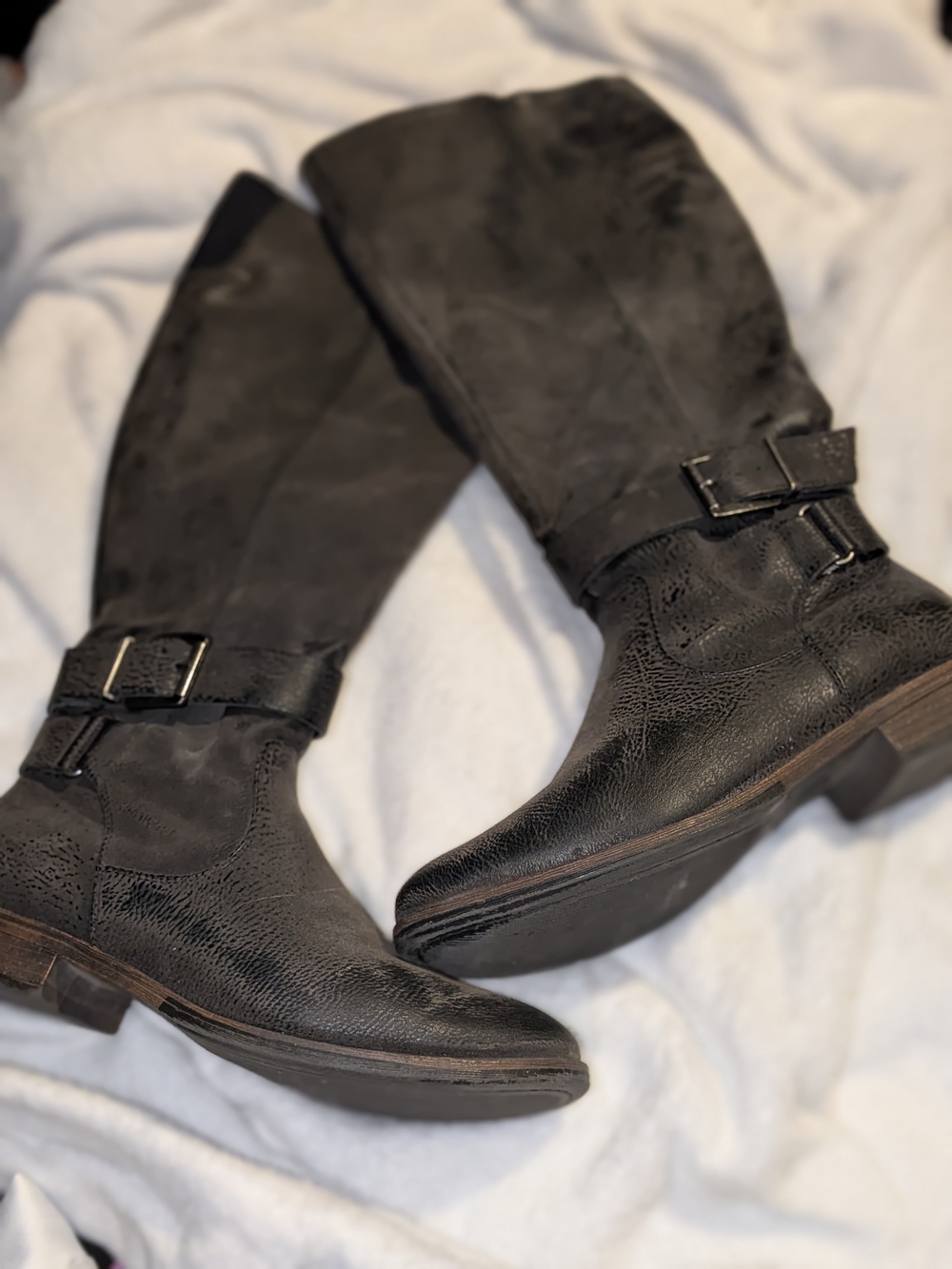 Crown Vintage Black Over-the-Knee Buckle Boots